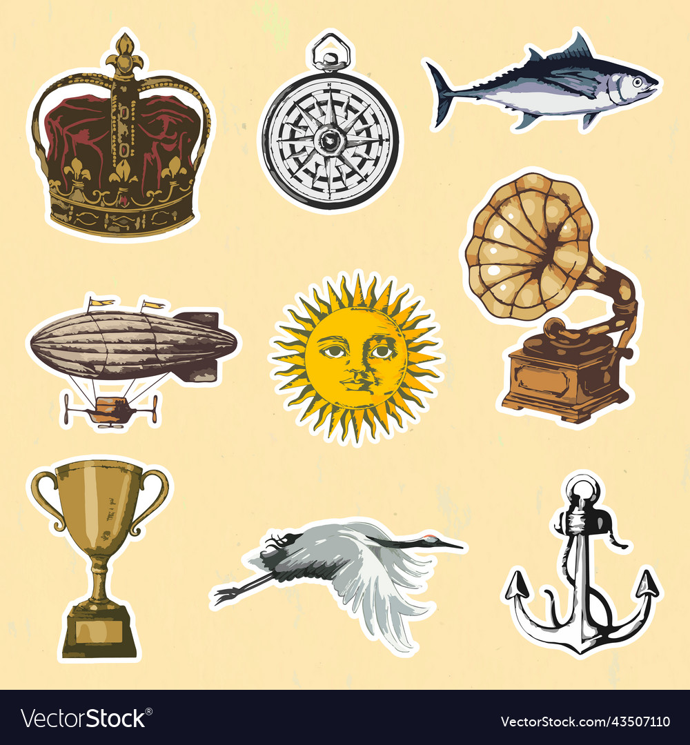 Object sticker with a white border set