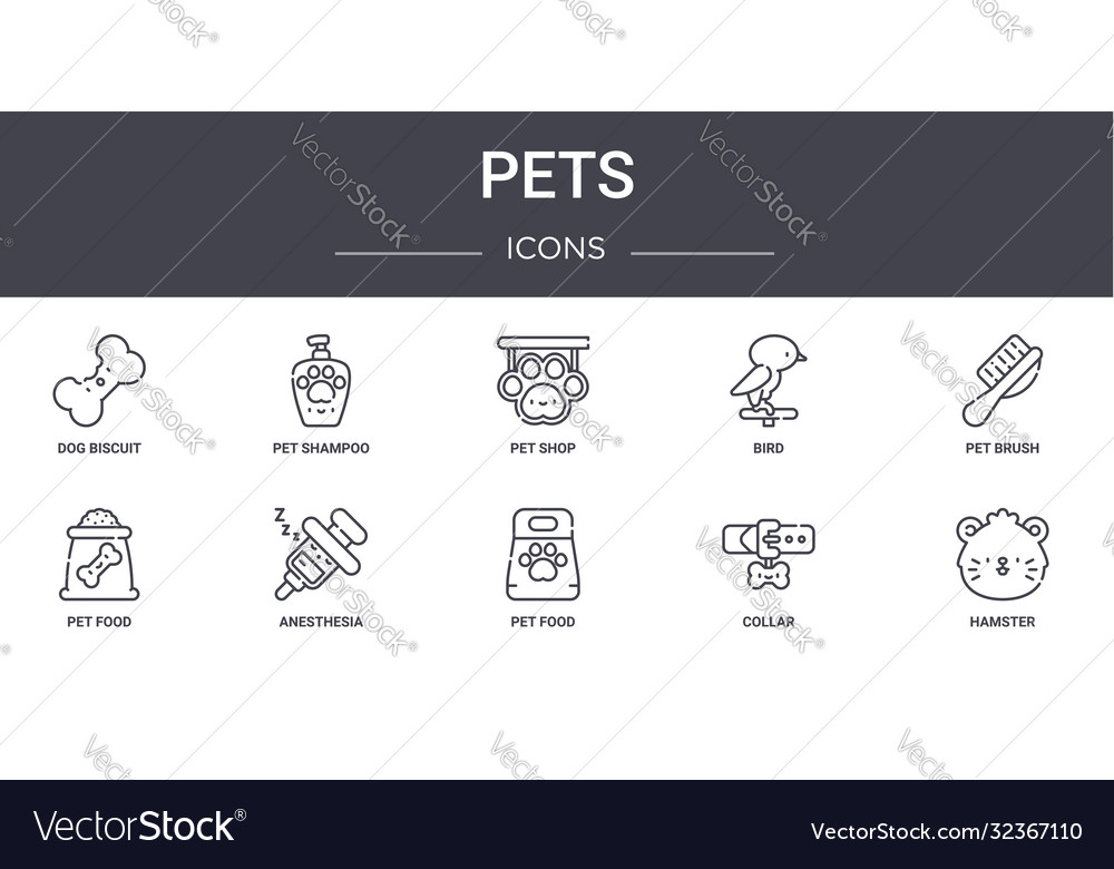 Pets concept line icons set contains usable