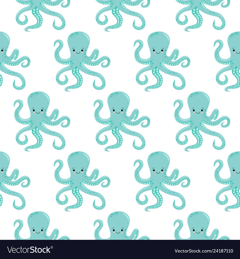 Seamless pattern with color octopuses cute Vector Image Seamless pattern with color octopuses cute