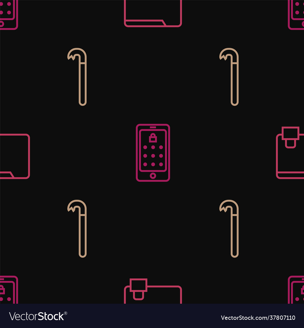 Set line folder and lock crowbar mobile vector image Set line folder and lock crowbar mobile