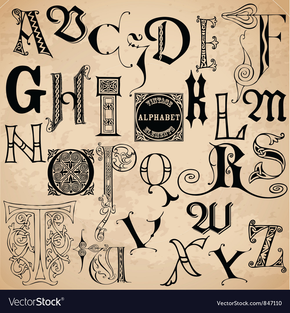 Vintage alphabet - hand drawn Royalty Free Vector Image