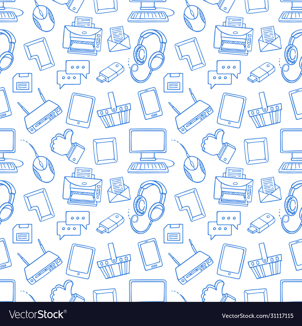 Blue Computer Icons Seamless Pattern