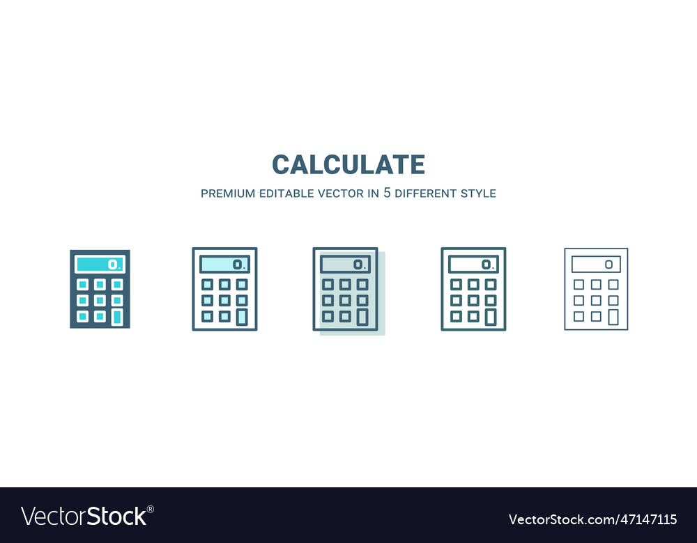 Calculate icon in 5 different style outline vector image Calculate icon in 5 different style outline