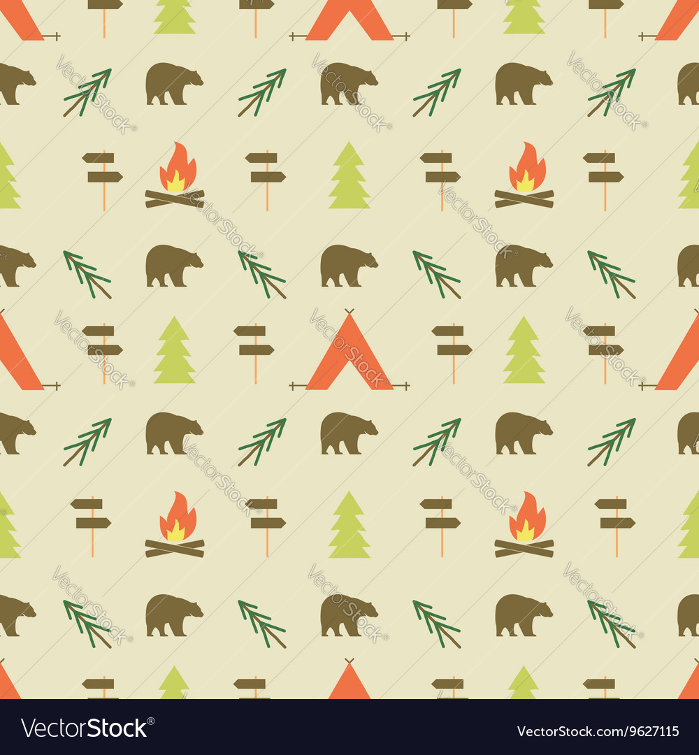 Camping elements pattern seamless Royalty Free Vector Image