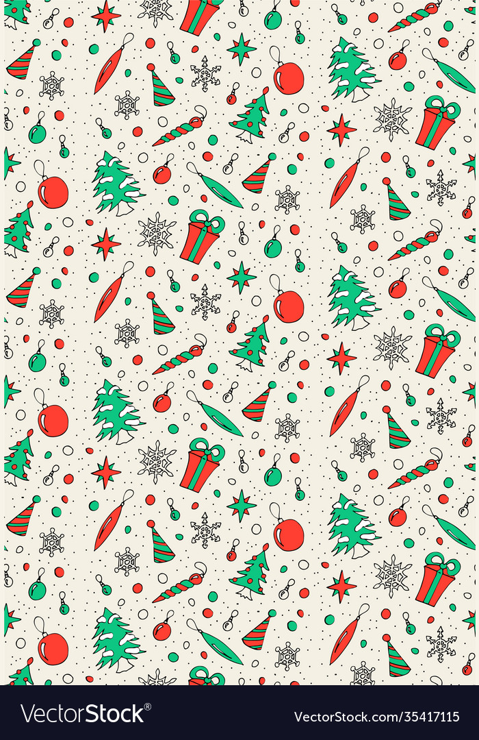 Christmas doodle pattern on pastel background Vector Image