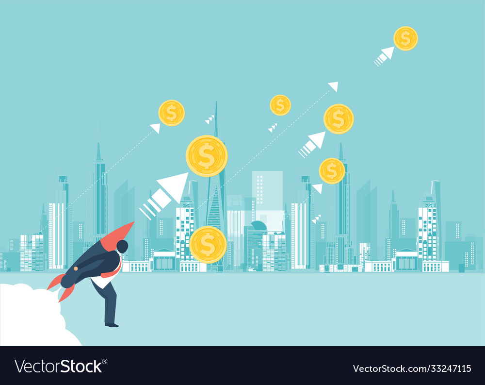 Financial growth concept with golden bitcoins up vector image Financial growth concept with golden bitcoins up
