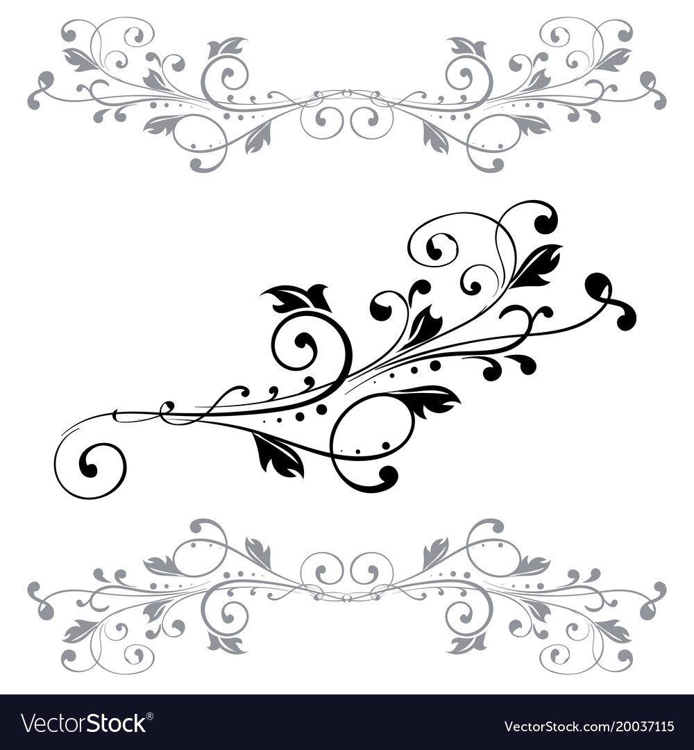 Floral ornaments black vintage dividers Royalty Free Vector