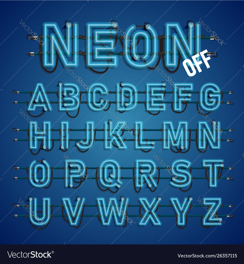 Realistic neon font with wires and console vector image Realistic neon font with wires and console