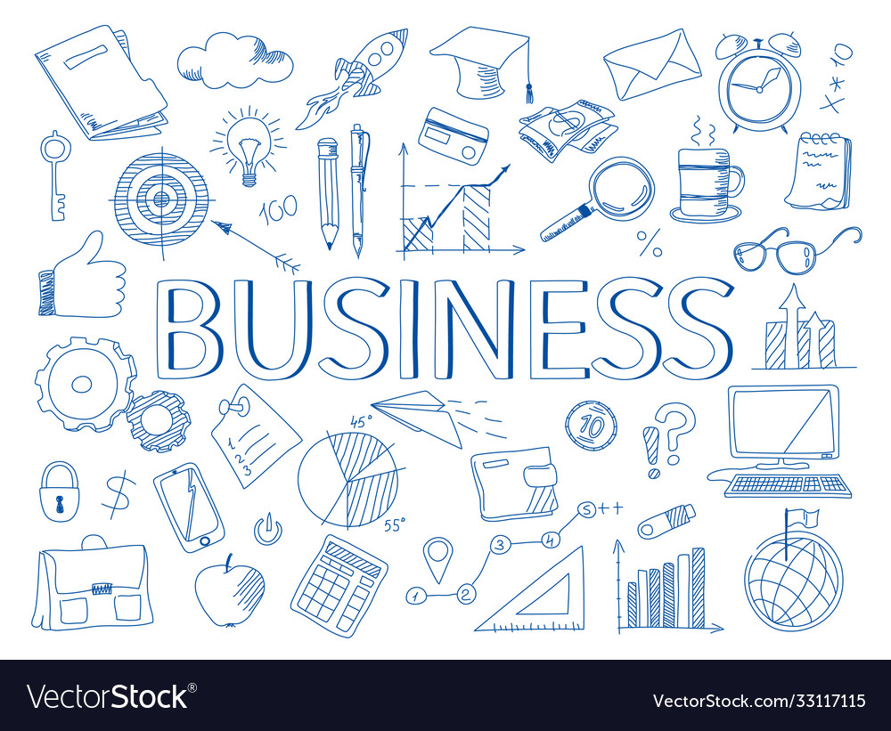 Set business icons in doodles style