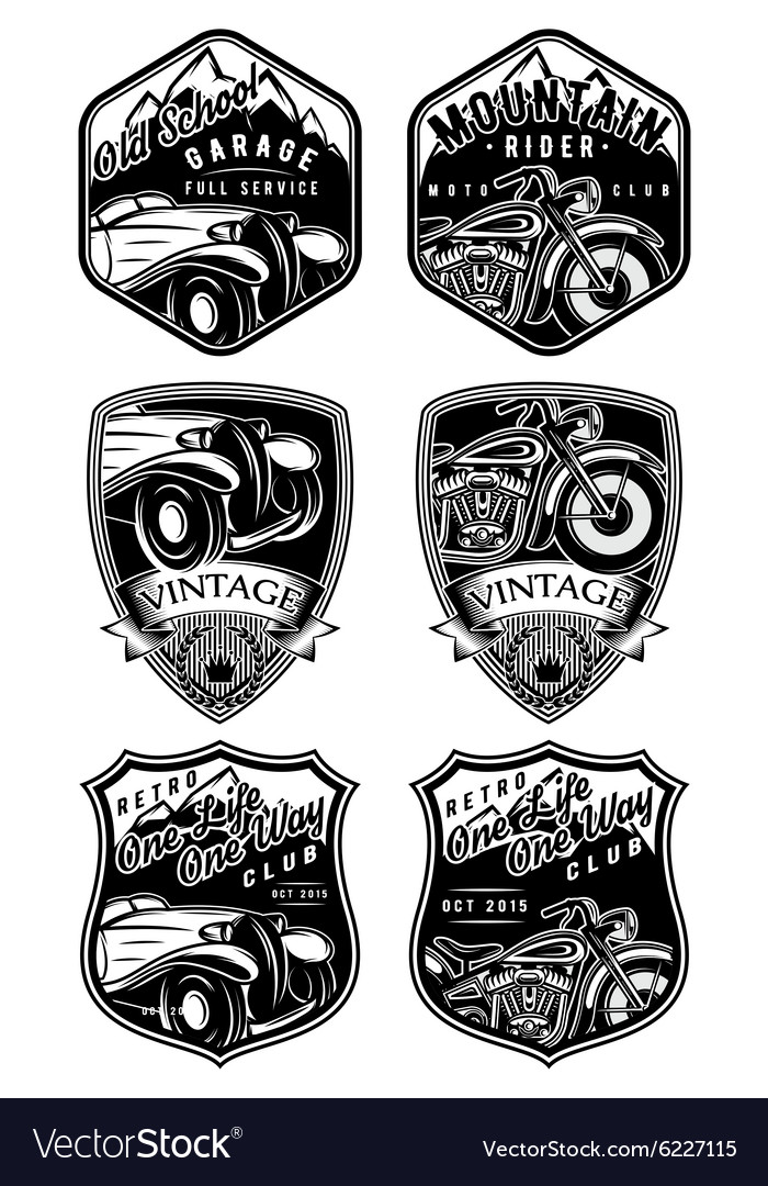 Set of retro badges with car and motorcycle Vector Image