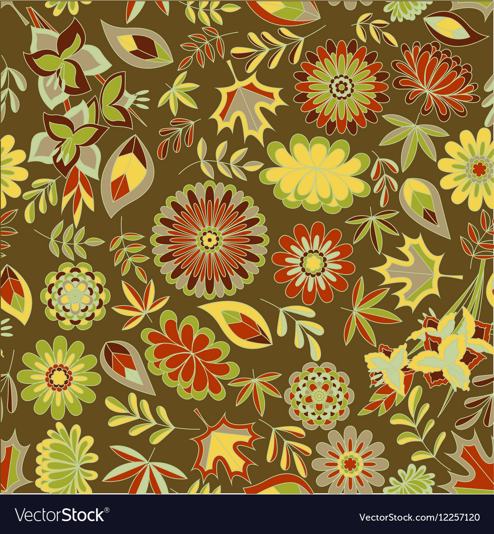 Autumn seamless pattern with flowers and leaves Vector Image