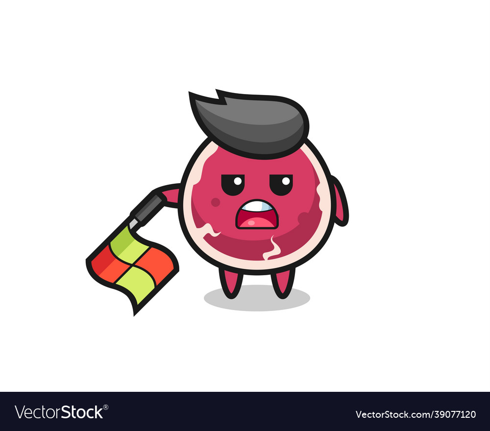 Beef character as line judge hold the flag down vector image Beef character as line judge hold the flag down