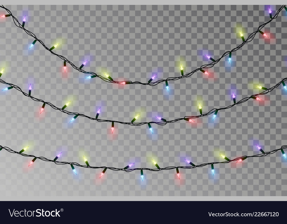 Christmas color lights string transparent effect vector image Christmas color lights string transparent effect