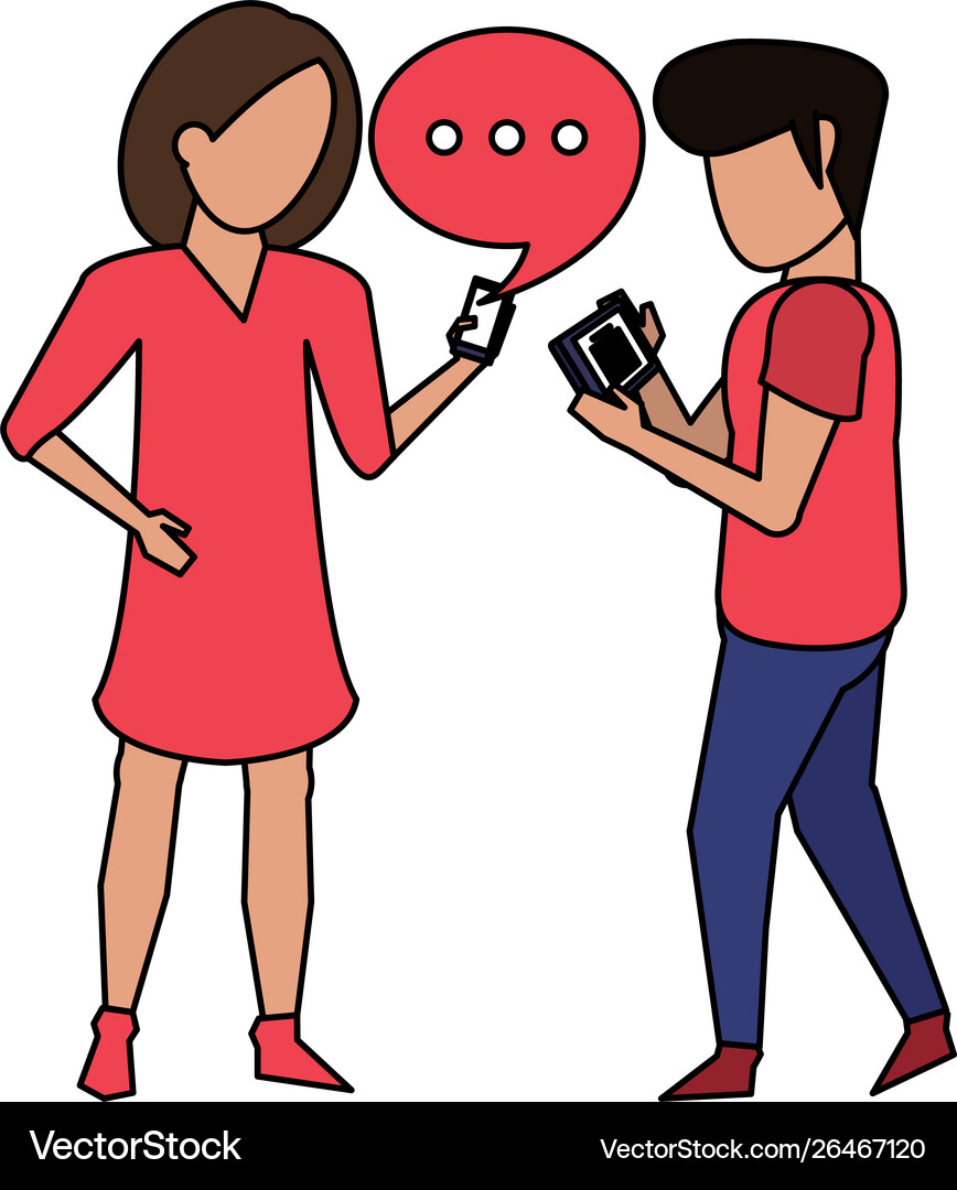 Couple using smartphone technology cartoon Vector Image