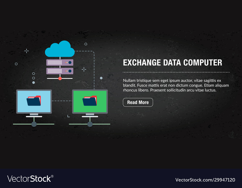 Exchange data computer banner internet with icons vector image Exchange data computer banner internet with icons
