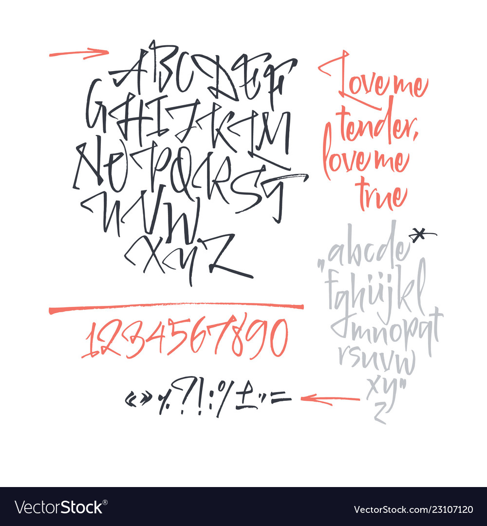 Handwritten script font brush vector image Handwritten script font brush