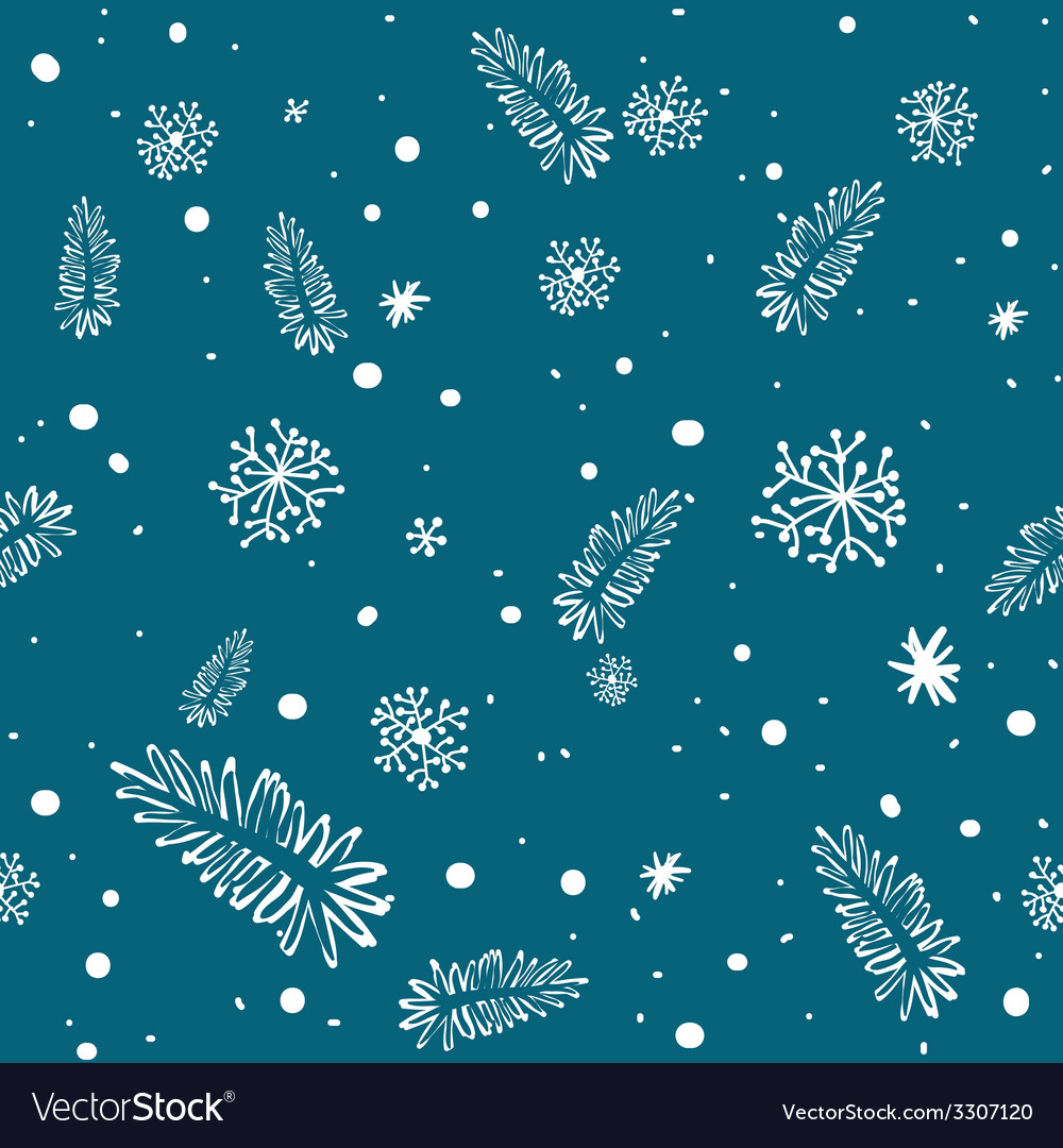 Seamless doodle with snowflakes and branches