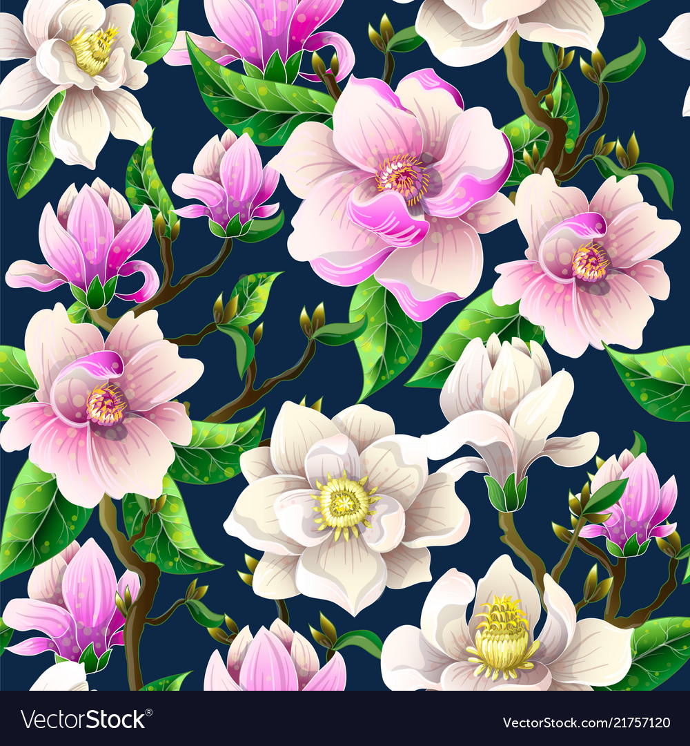 Seamless pattern with magnolia flowers Vector Image Seamless pattern with magnolia flowers