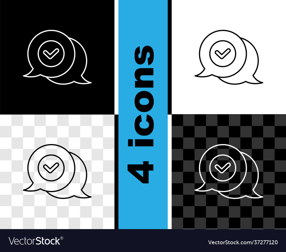 Set line check mark in speech bubble icon isolated vector image Set line check mark in speech bubble icon isolated