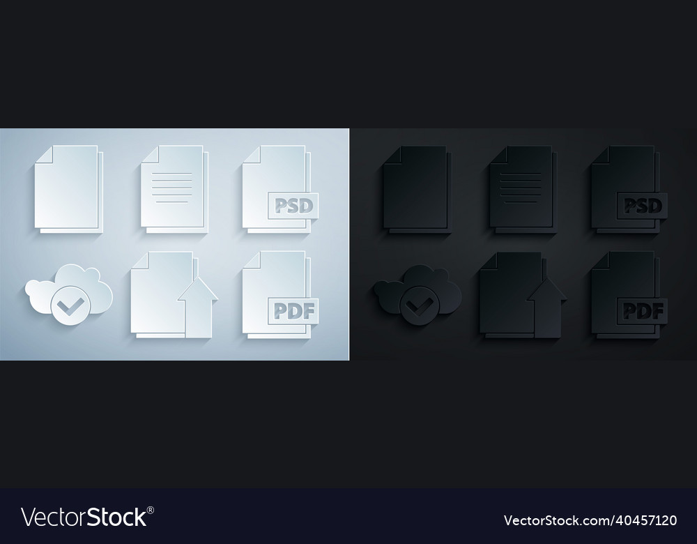 Set upload file document psd cloud with check vector image Set upload file document psd cloud with check