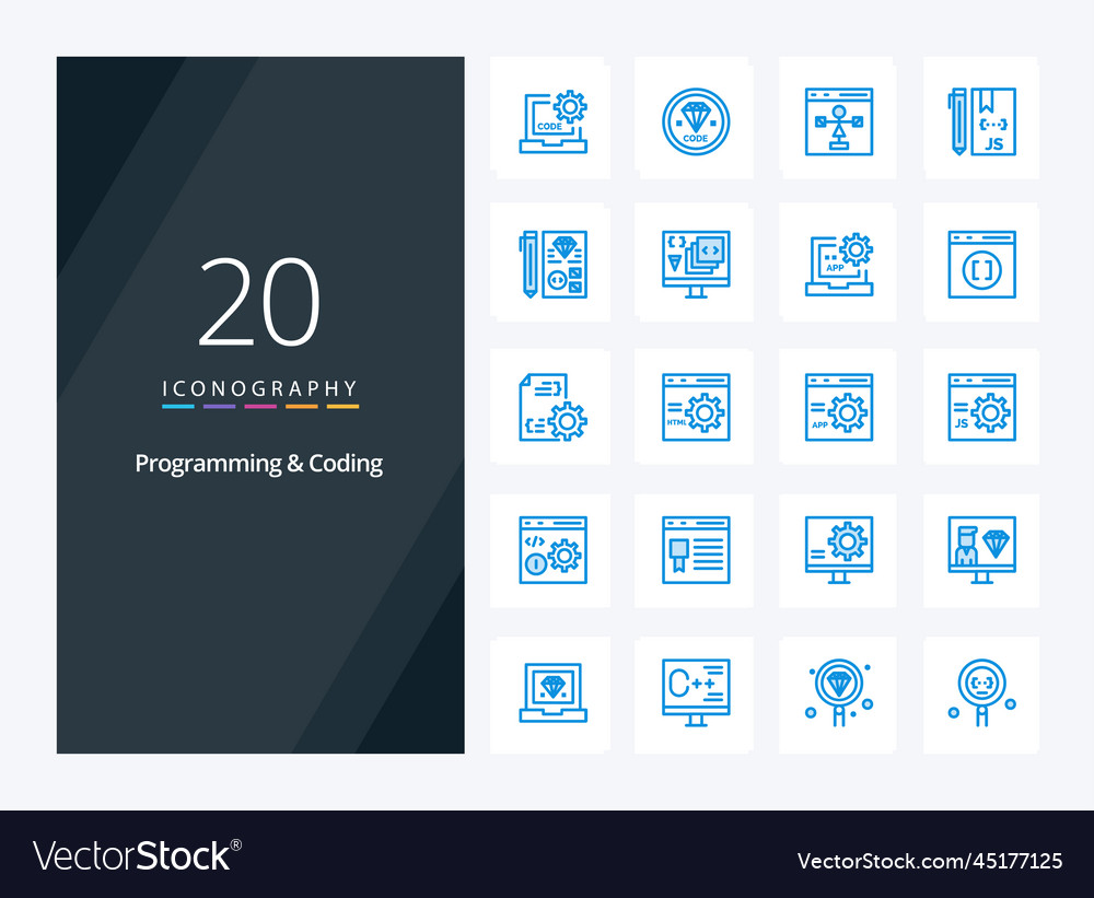 20 programming and coding blue color icon