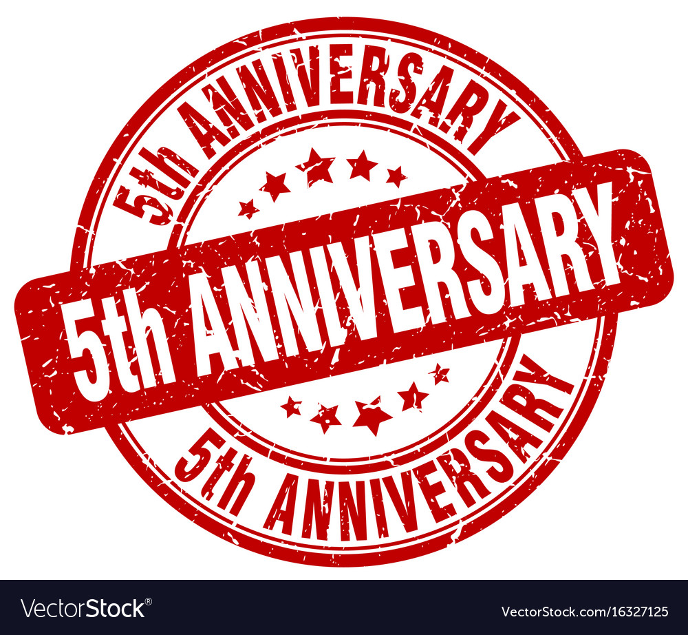 5th anniversary red grunge stamp Royalty Free Vector Image