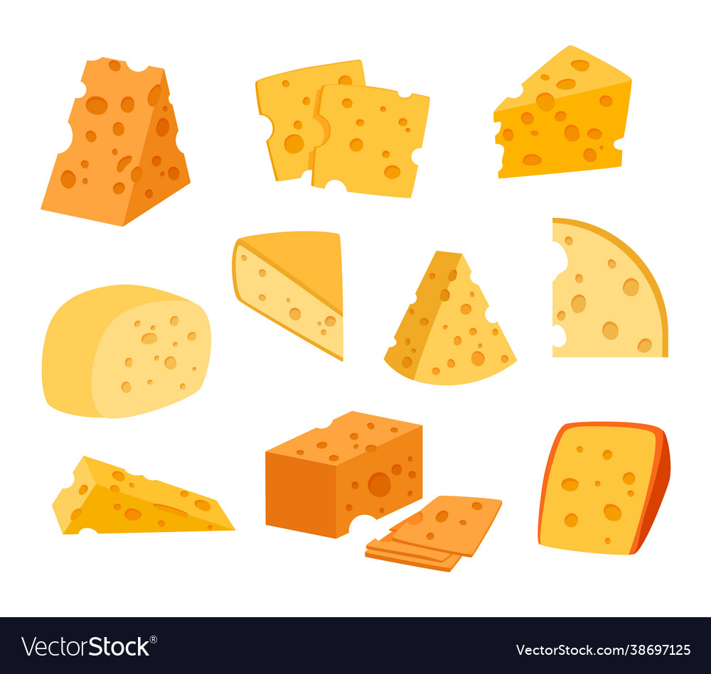 Cheese pieces dairy products cartoon bites Vector Image