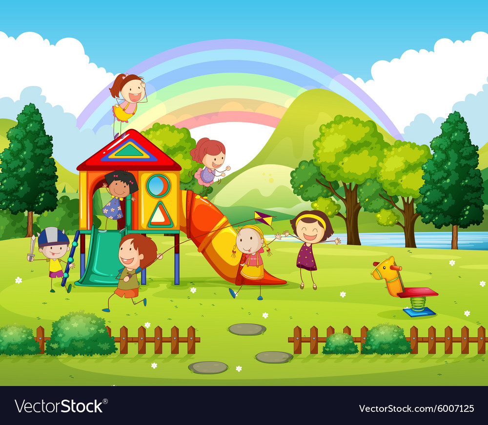 Children playing in the park at daytime Royalty Free Vector