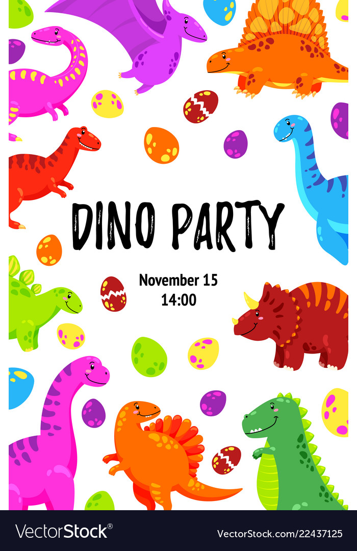 Cute greeting card with a dinosaur party