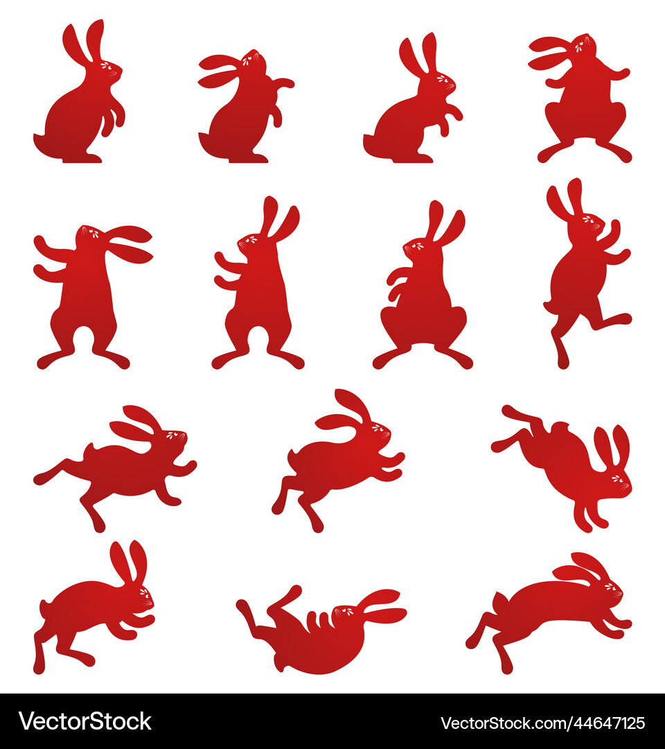 Cute rabbits set jumping and sitting rabbits Vector Image