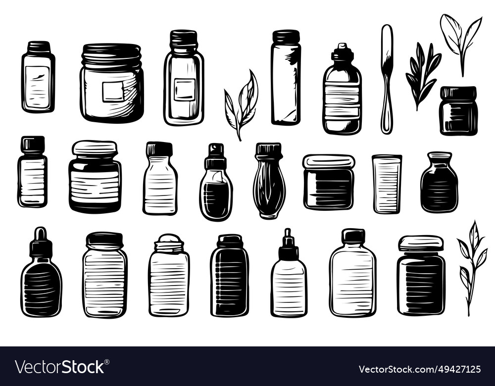 Different types of bottles thin icon set vector image Different types of bottles thin icon set