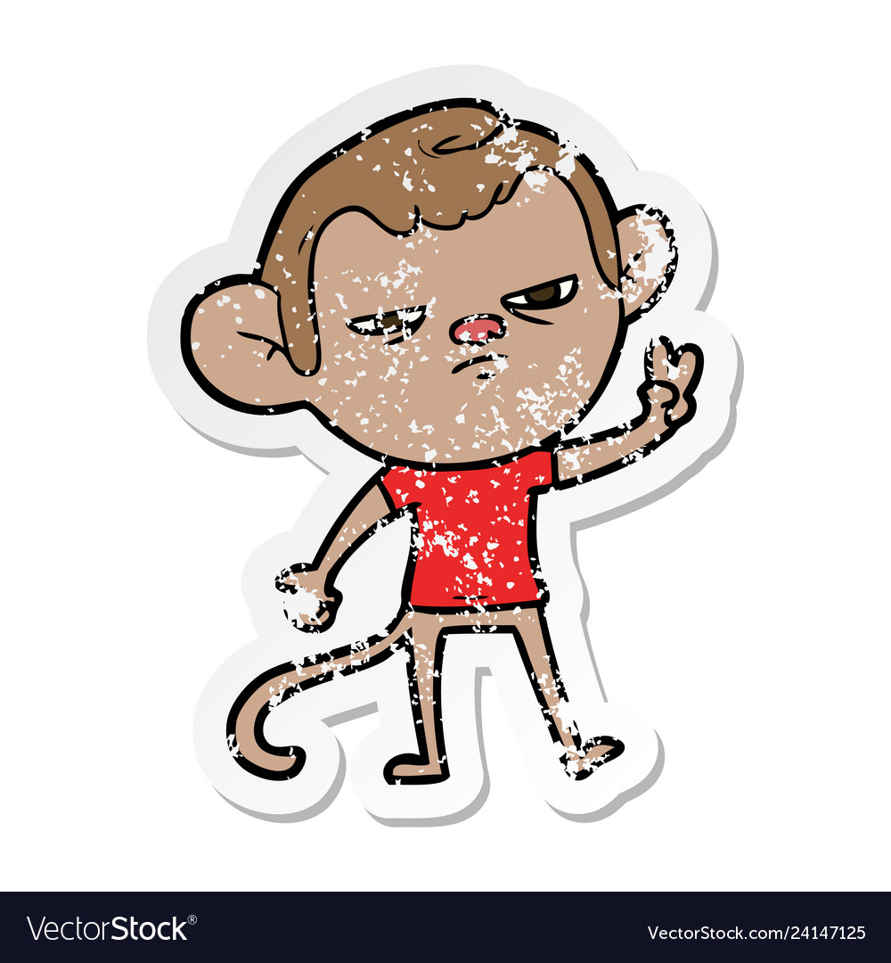 Distressed sticker of a cartoon annoyed monkey Vector Image