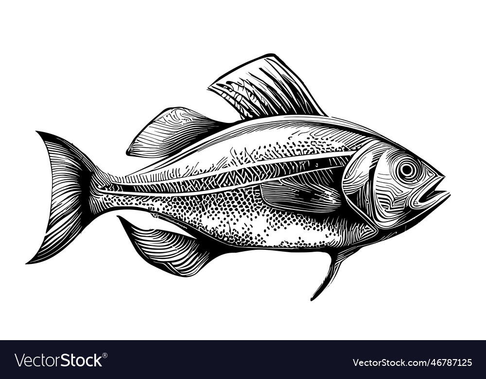 Fish logo hand drawn sketch vector image Fish logo hand drawn sketch