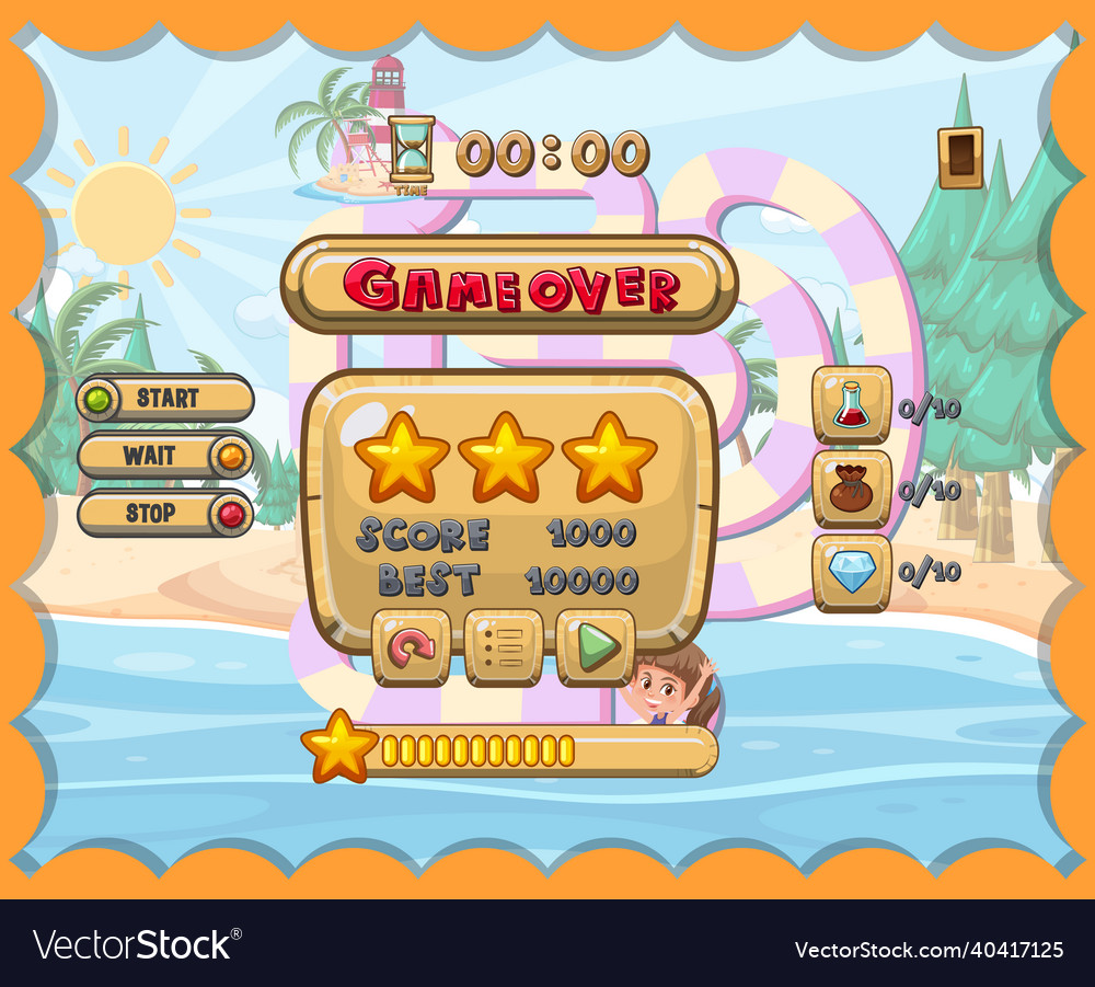 Spielbenutzer-Schnittstelle mit über und drei Sternen vector image Spielbenutzer-Schnittstelle mit über und drei Sternen