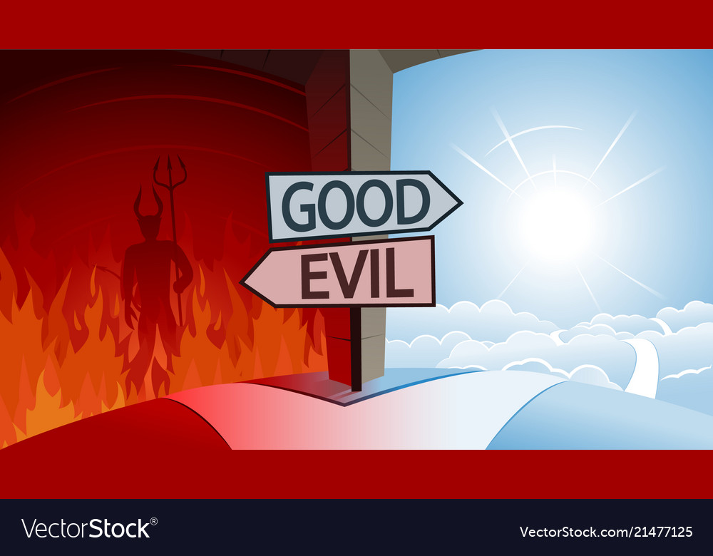 Good And Evil And Road To Heaven Or Hell Concept Vector Image