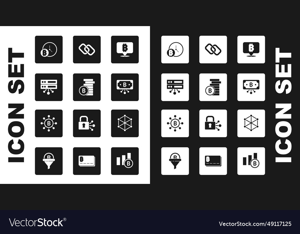 Set bitcoin server with clock circuit chain link Vector Image Set bitcoin server with clock circuit chain link