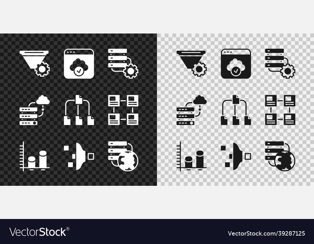 Set filter setting cloud technology data transfer vector image Set filter setting cloud technology data transfer