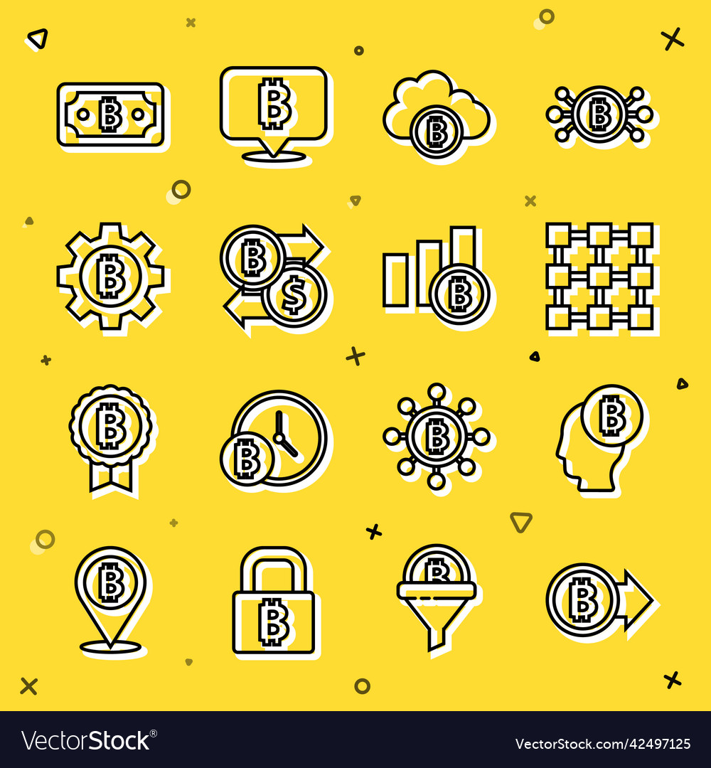 Set line bitcoin think blockchain technology vector image Set line bitcoin think blockchain technology