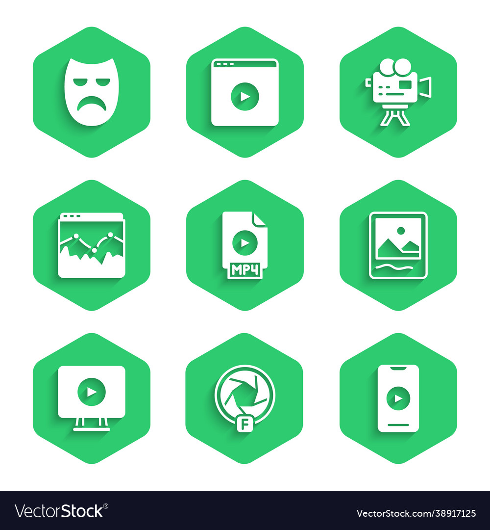 Set mp4 file document camera shutter online play vector image Set mp4 file document camera shutter online play