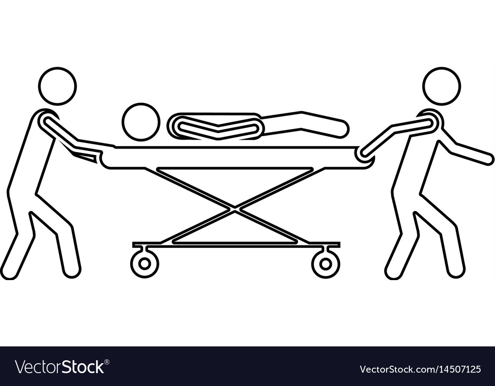 Silhouette pictograph paramedics with patient