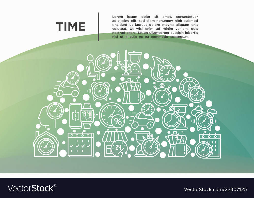 Time concept in half circle with thin line icons vector image Time concept in half circle with thin line icons