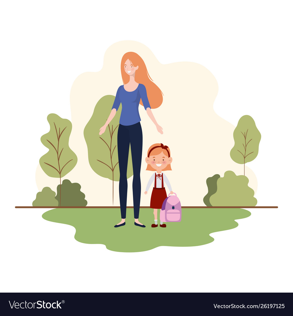 Woman with children back to school Royalty Free Vector Image