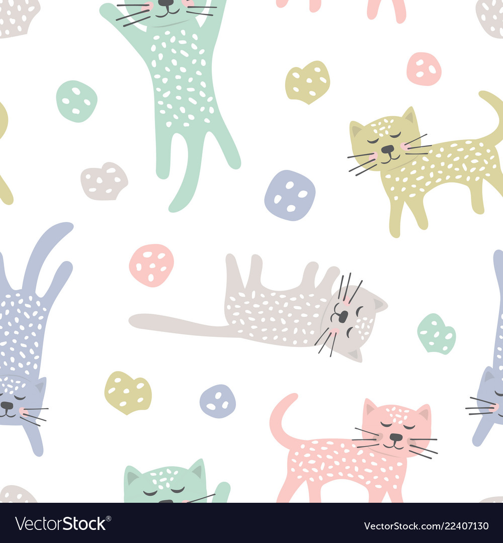 Childish seamless pattern with cats creative vector image Childish seamless pattern with cats creative