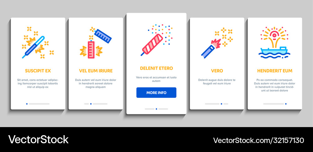 Firework pyrotechnic onboarding elements icons set