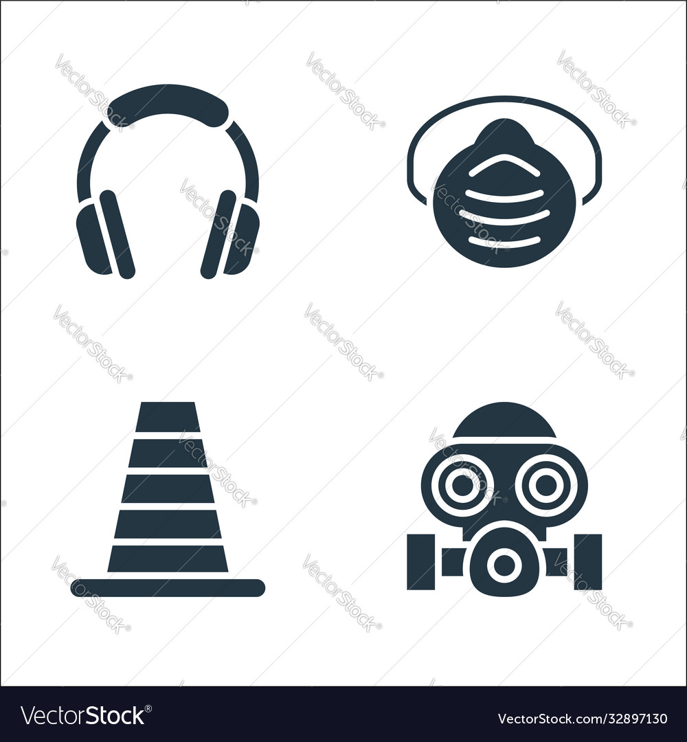 Flat rescue and protective line icons linear set