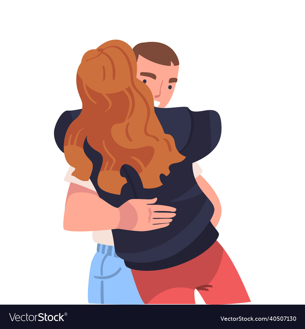 Man and woman character hugging and embracing each