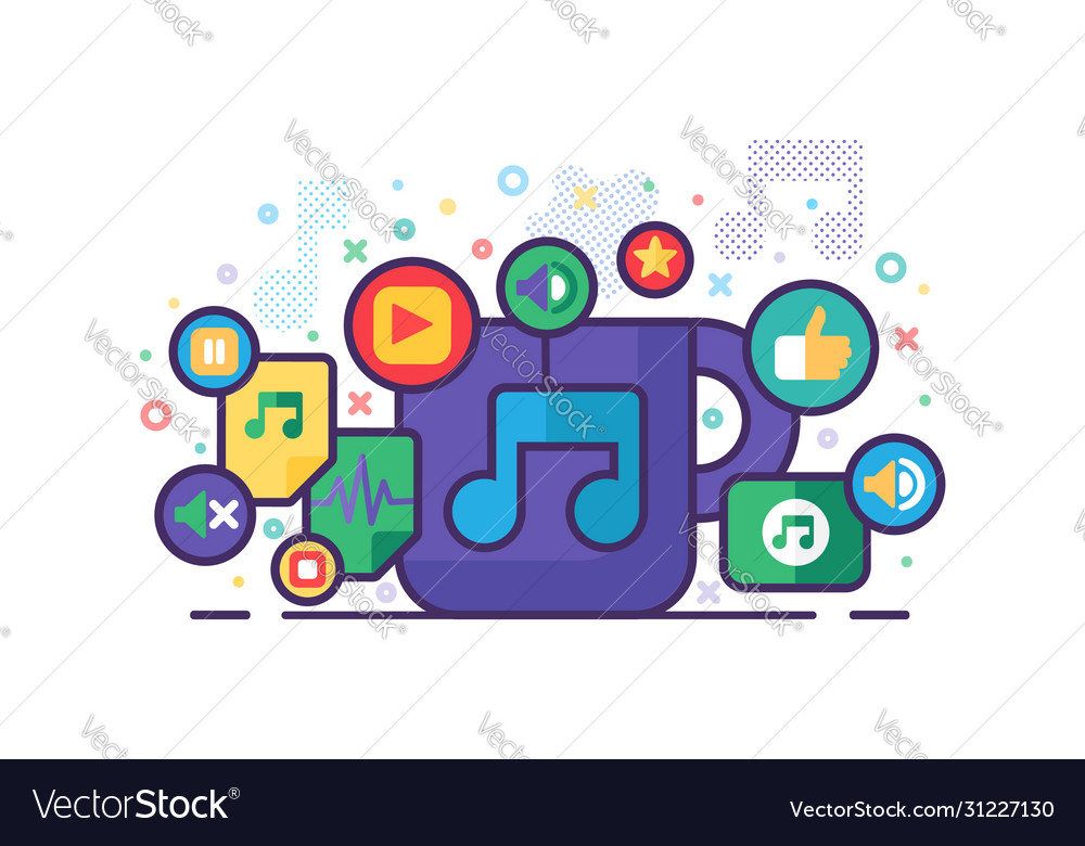 Music multimedia banner with colorful app signs