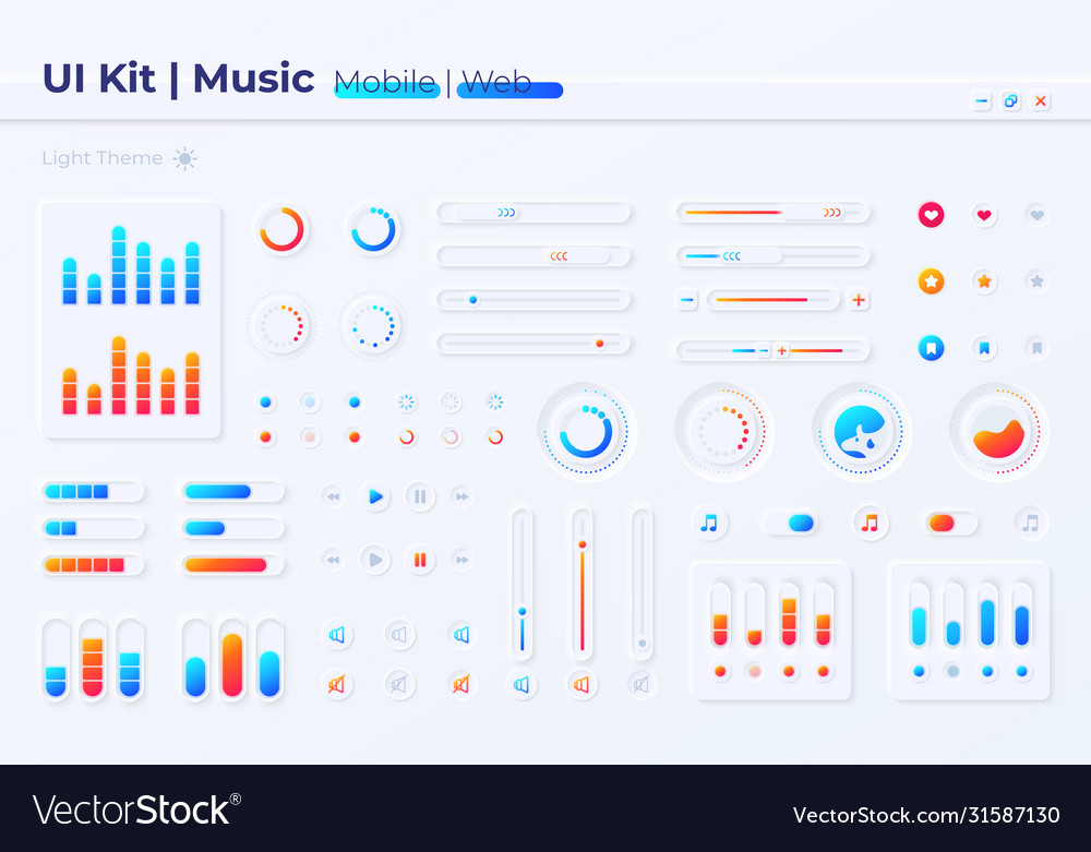 Music settings ui elements kit vector image Music settings ui elements kit