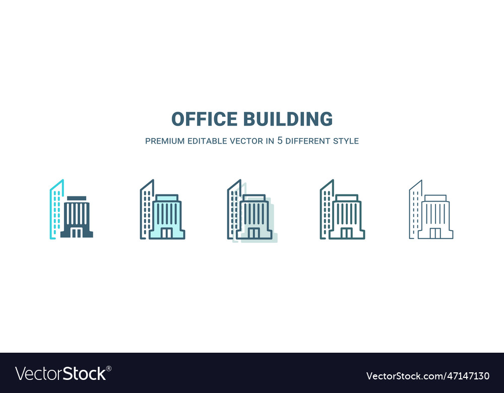 Office building icon in 5 different style outline Vector Image Office building icon in 5 different style outline