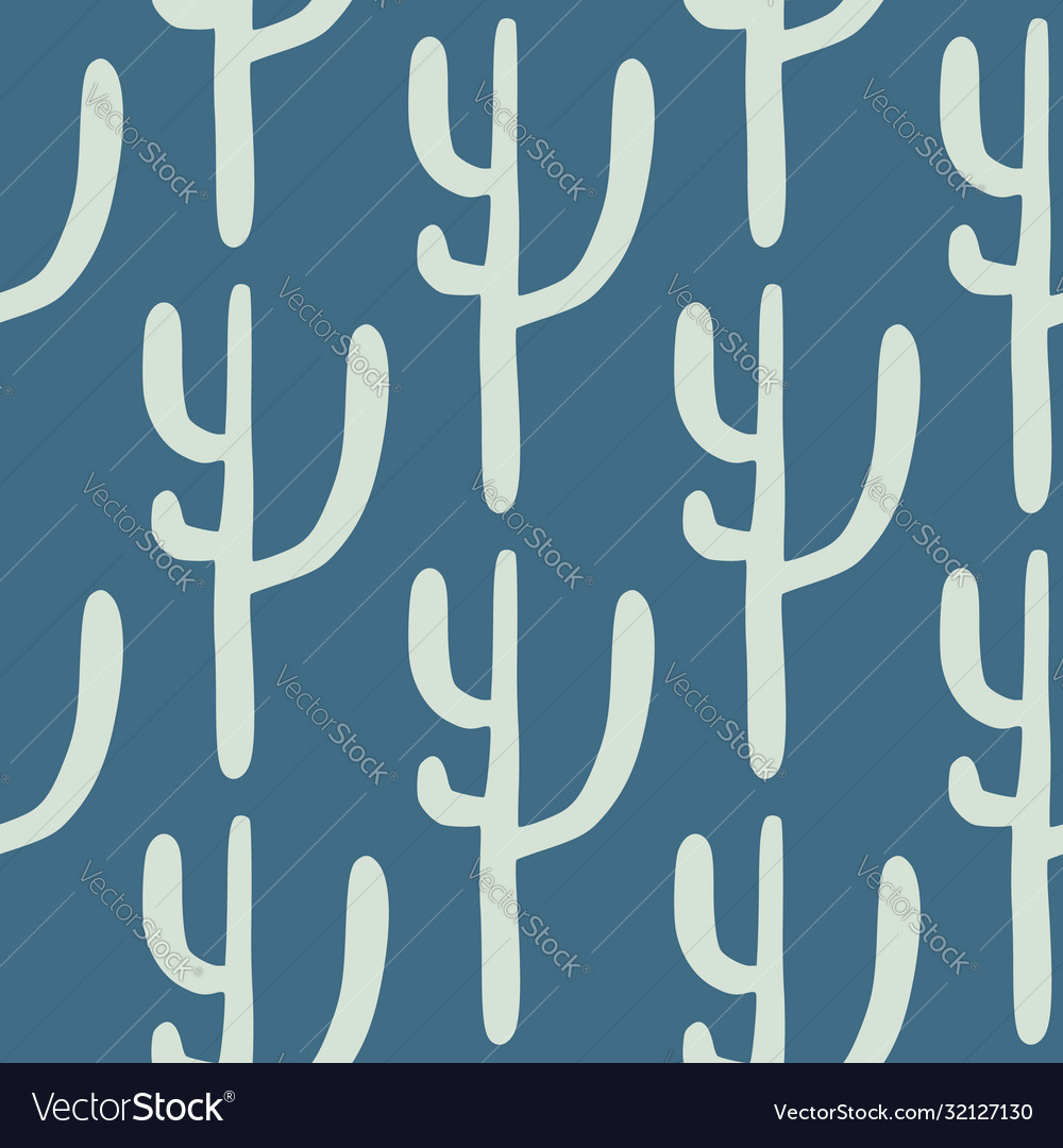 Seamless pattern with cactuses on blue background